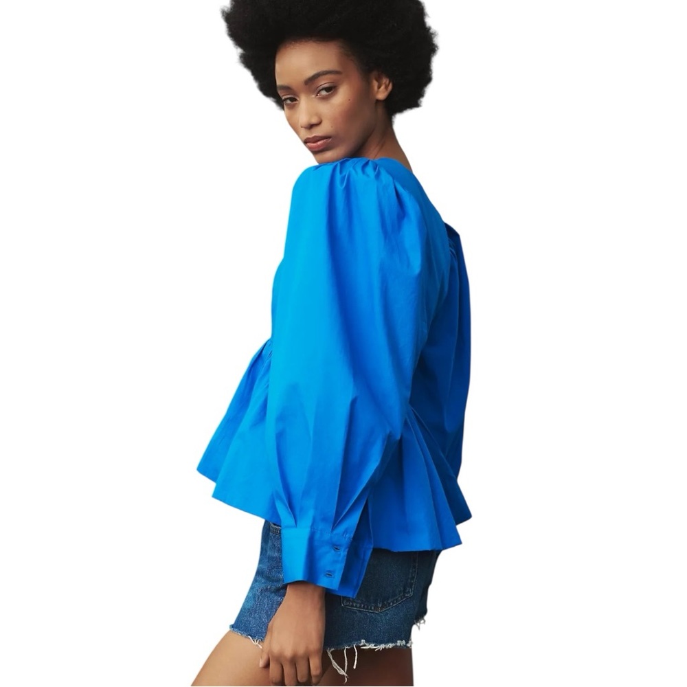 Anthropologie Let Me Be Puff-Sleeve V-Neck Blouse Small - Picture 3 of 6